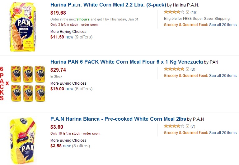 La harina de las arepas, ¿en Amazon?