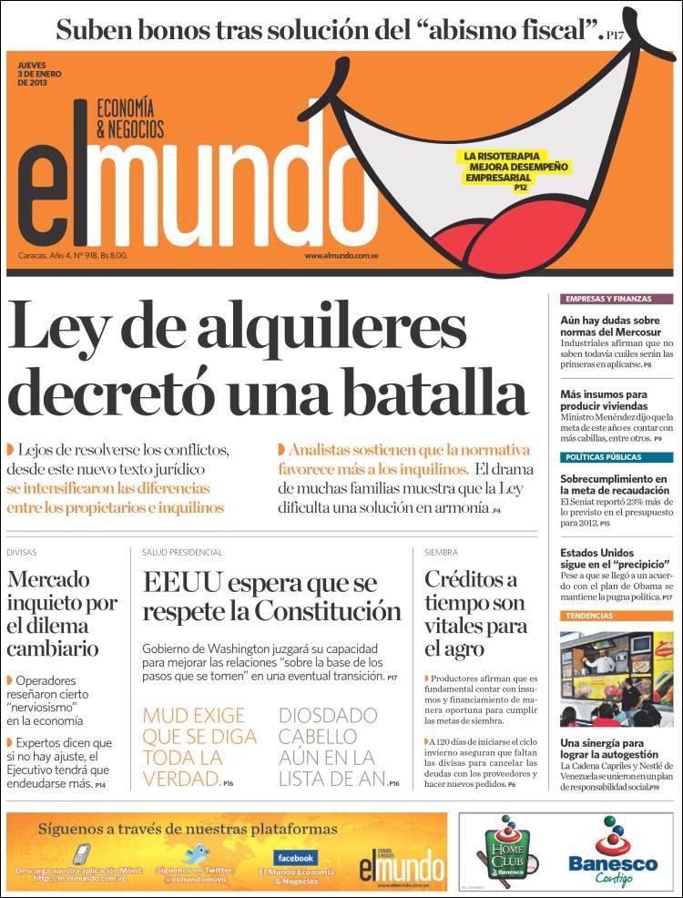 Portadas del viernes 04 de enero de 2013