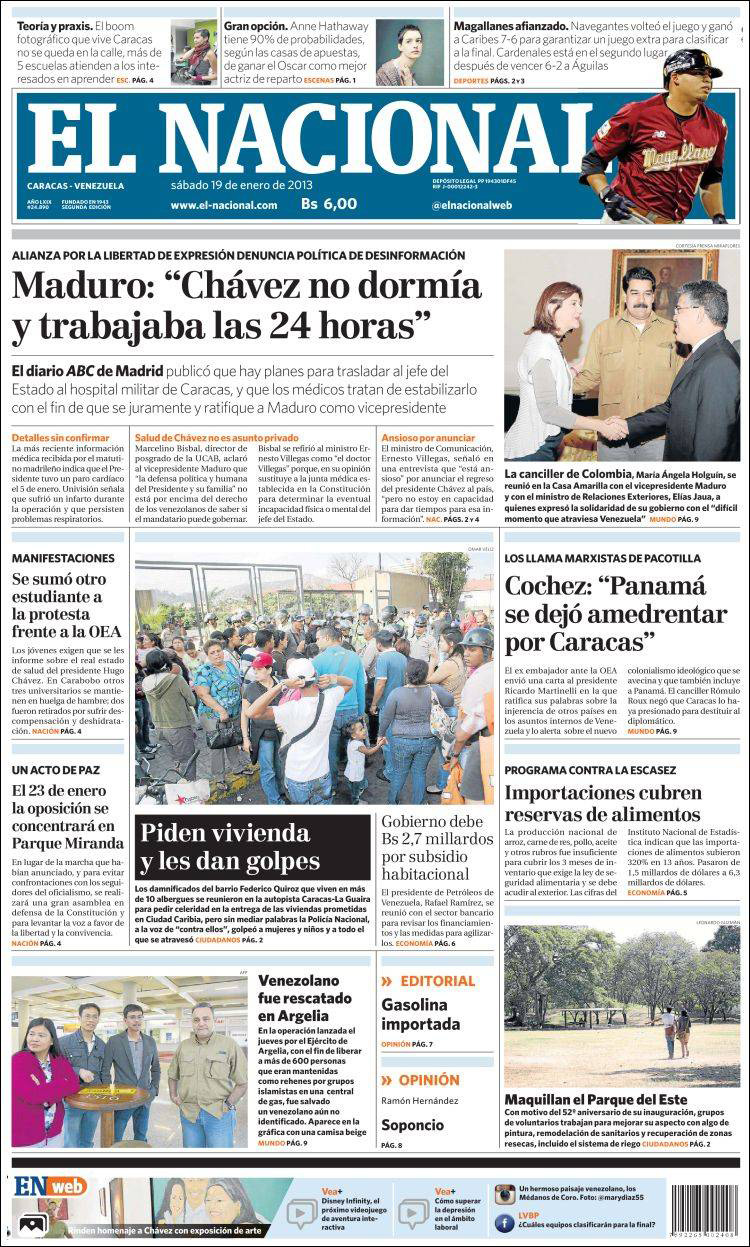 Portadas del sábado 19 de enero de 2013