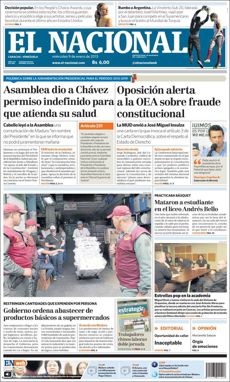 Portadas del miércoles 09 de enero de 2013