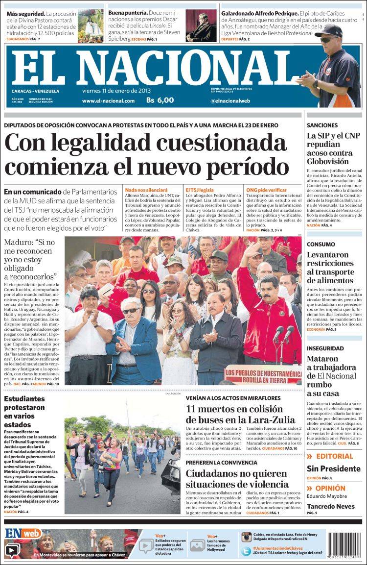 Portadas del viernes 11 de enero de 2013