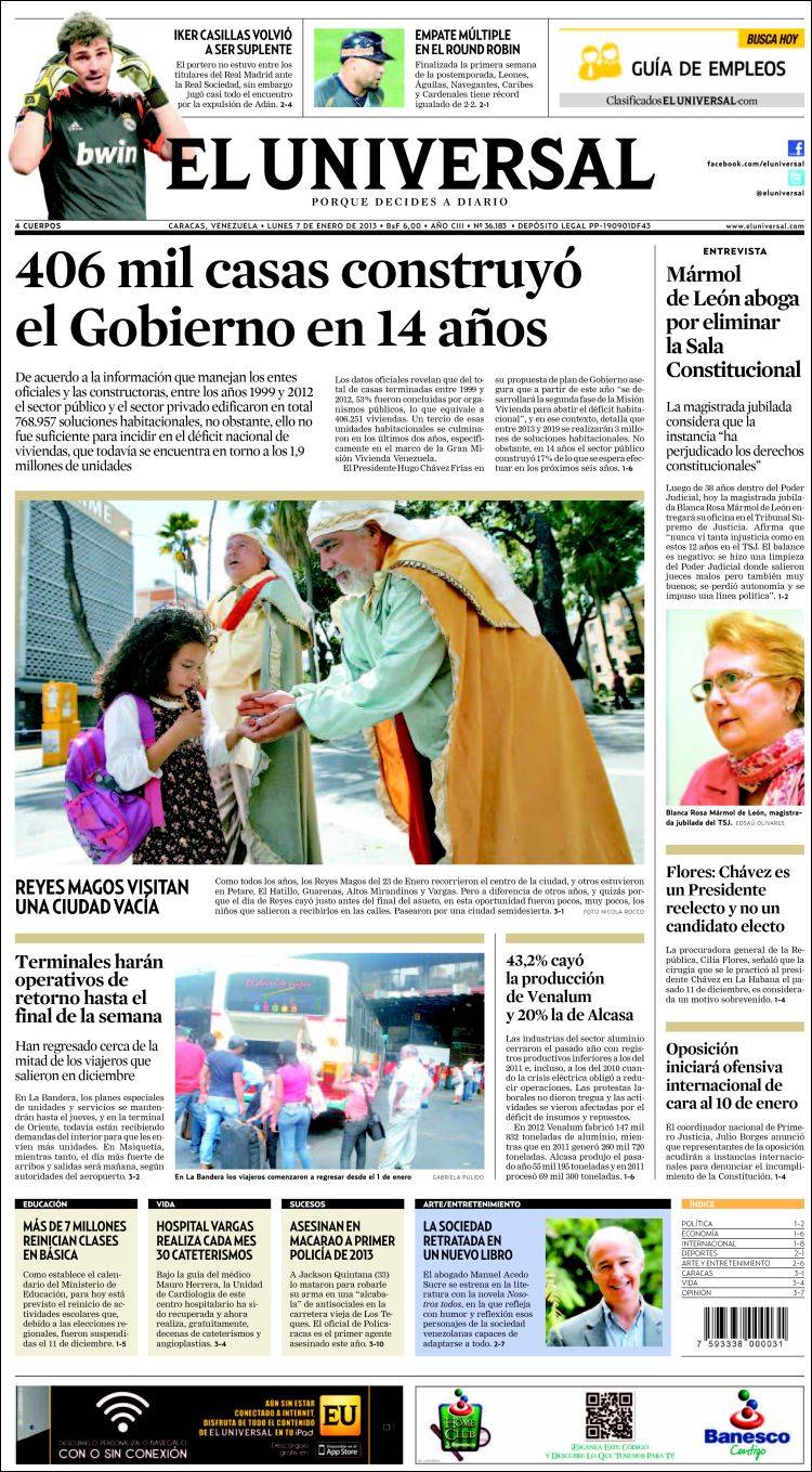 Portadas del lunes 07 de enero de 2012