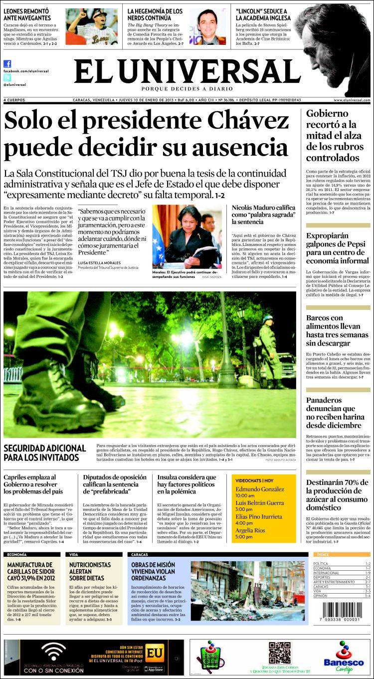 Portadas del jueves 10 de enero de 2013