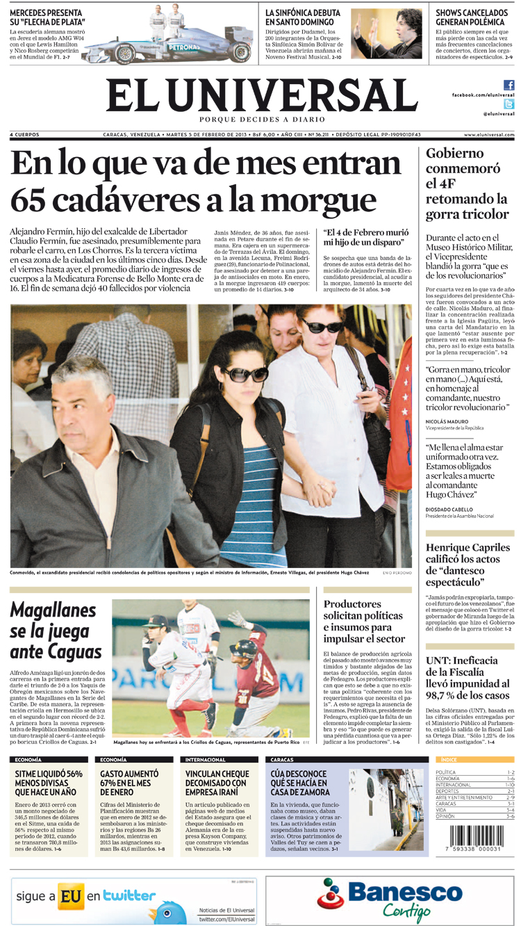 Portadas del martes 05 de febrero de 2013