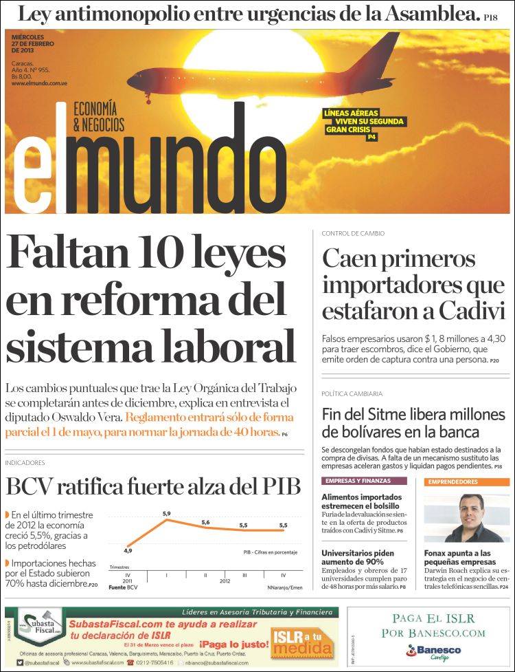 Portadas del miércoles 27 de febrero de 2013