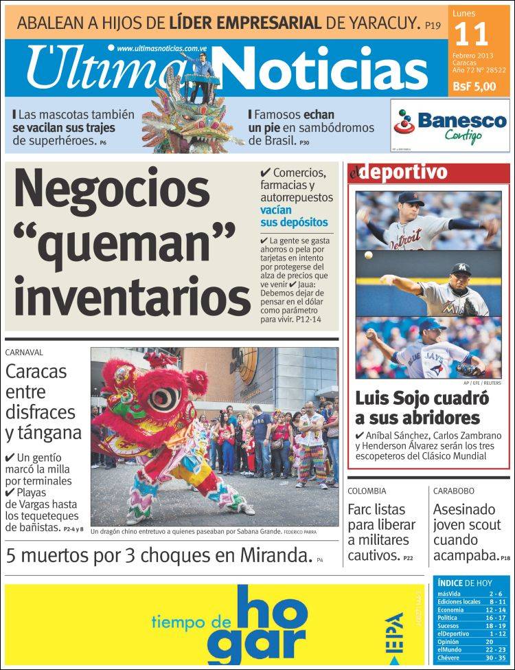 Portadas del lunes 11 de febrero de 2013