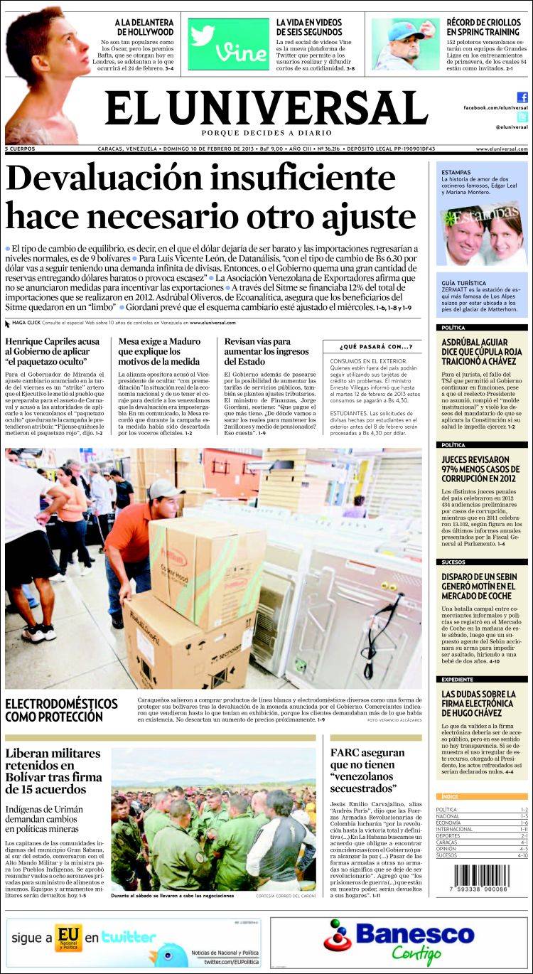 Portadas del domingo 10 de febrero de 2013