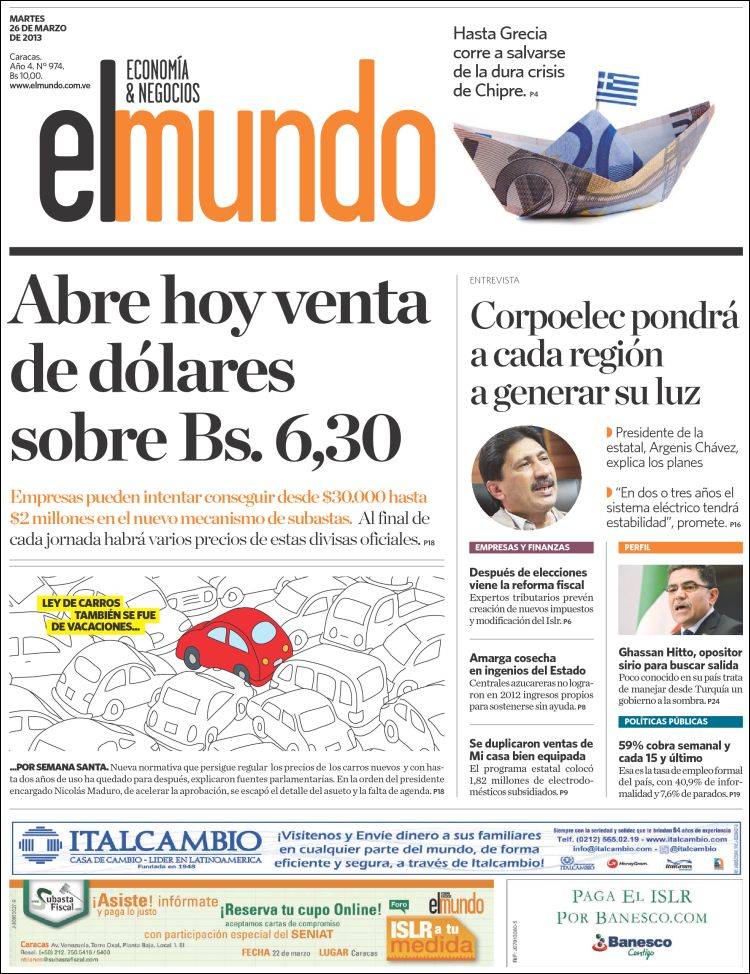 Portadas del martes 26 de marzo de 2013