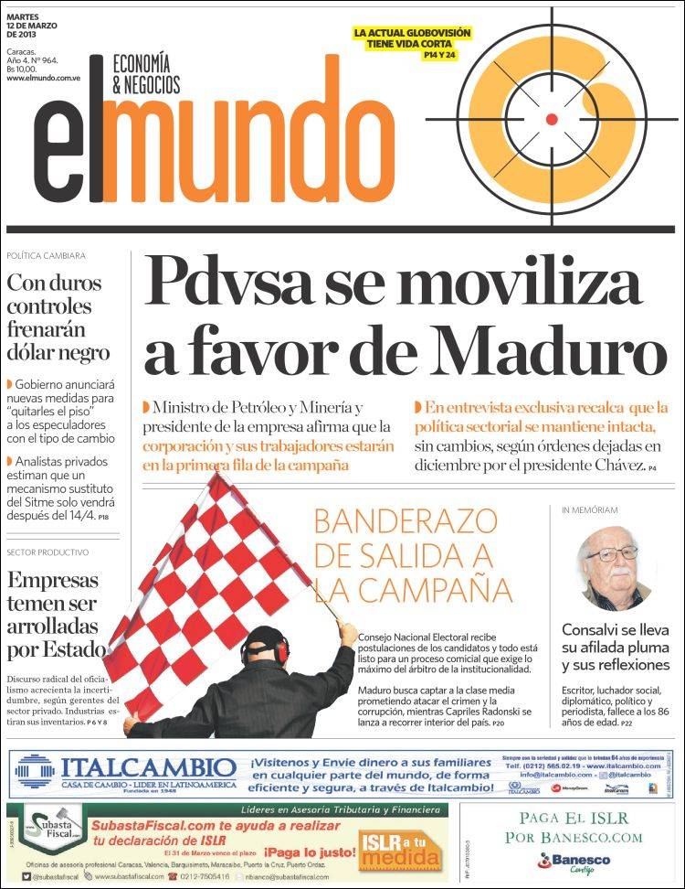 Portadas del martes 12 de marzo de 2013