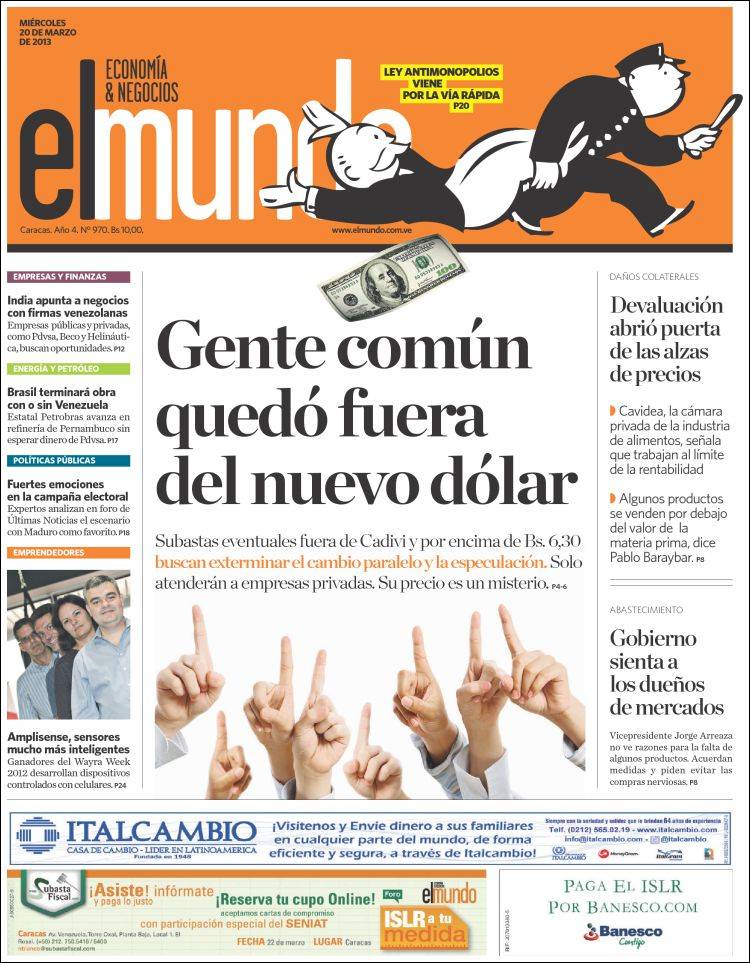 Portadas del miércoles 20 de marzo de 2013