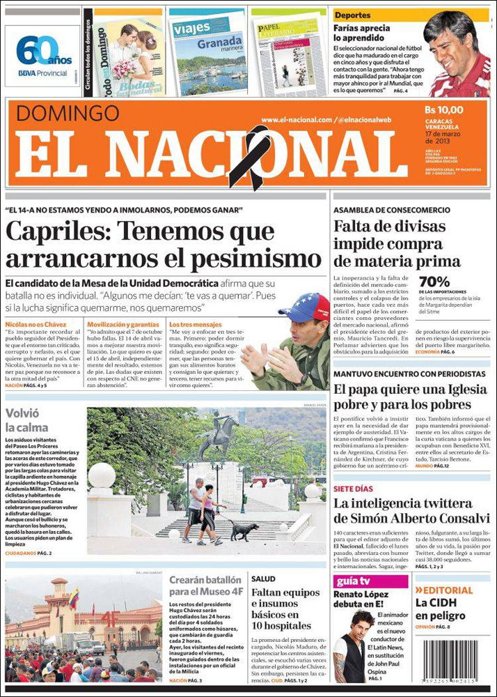 Portadas del domingo 17 de marzo de 2013