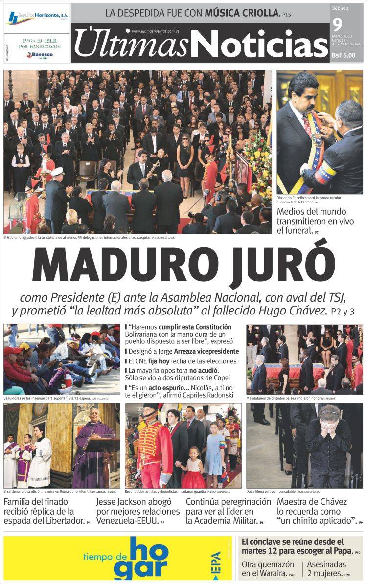 Portadas del sábado 09 de marzo de 2013