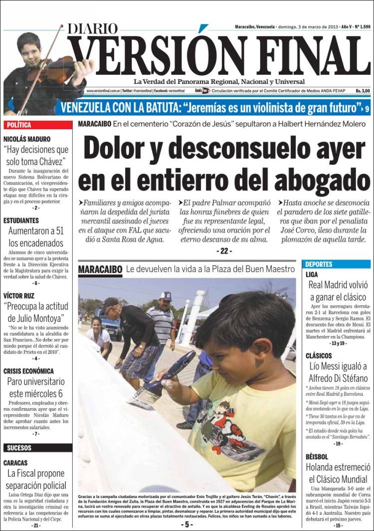 Portadas del domingo 3 de marzo de 2013