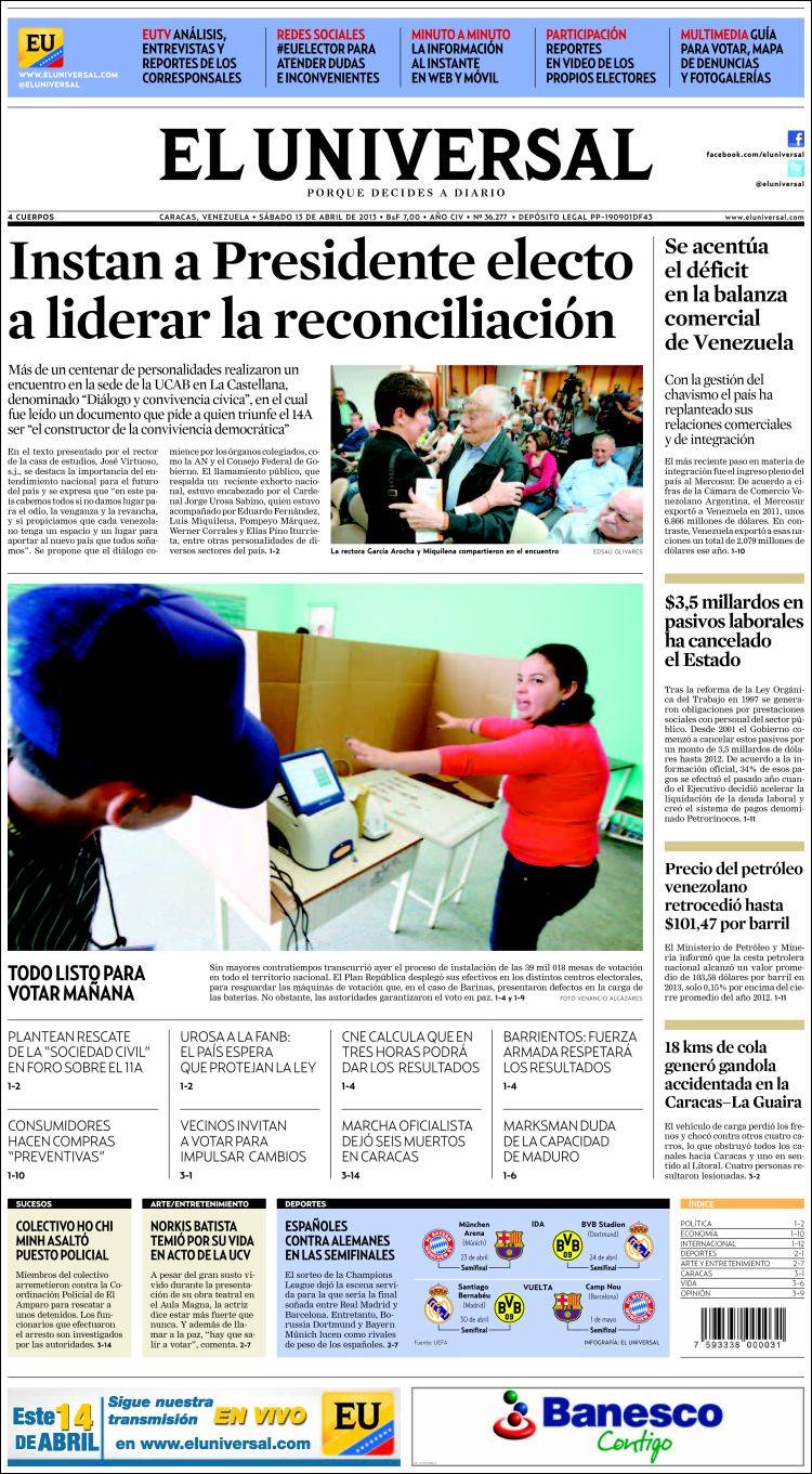 Portadas del sábado 13 de abril de 2013