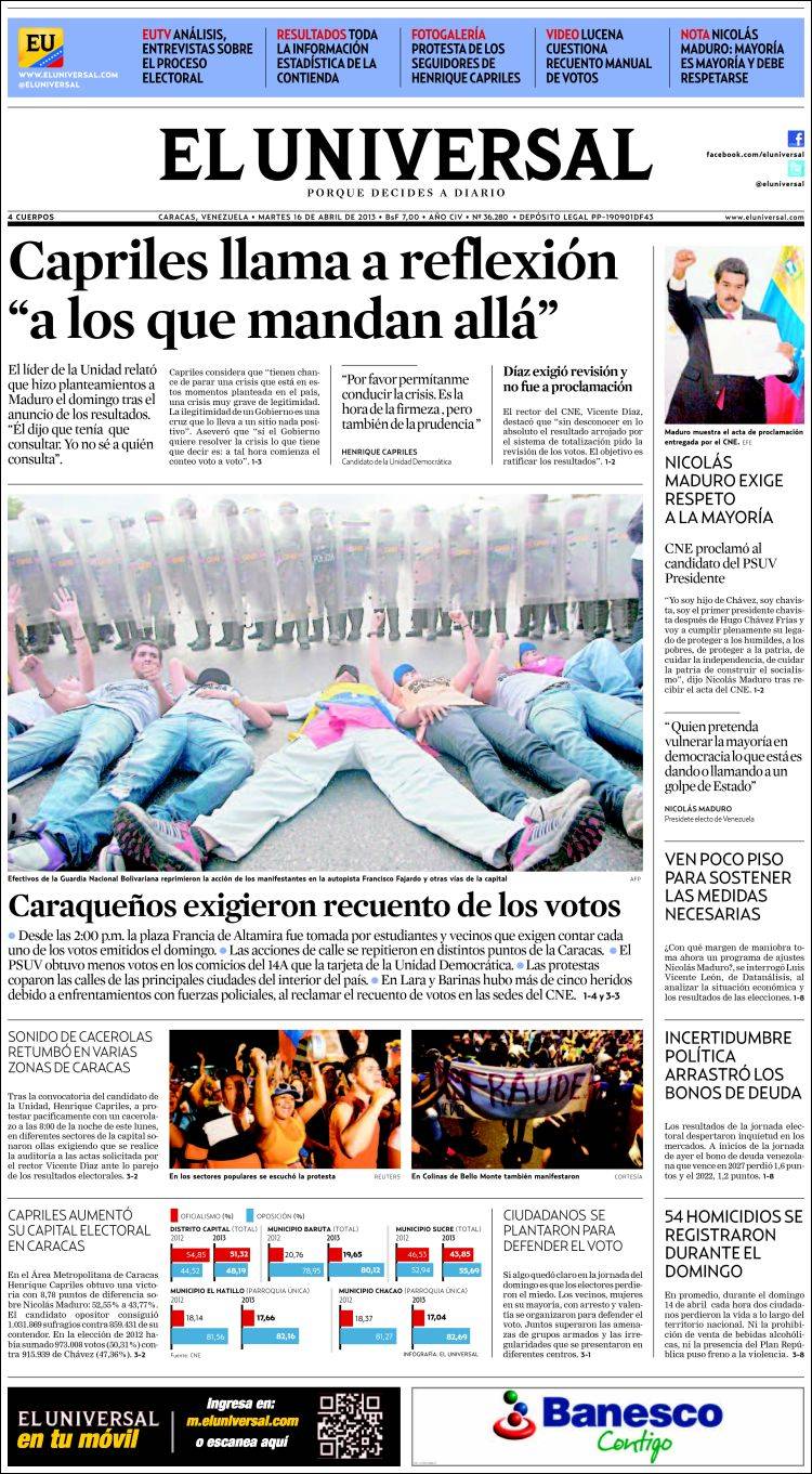 Portadas del martes 16 de abril de 2013