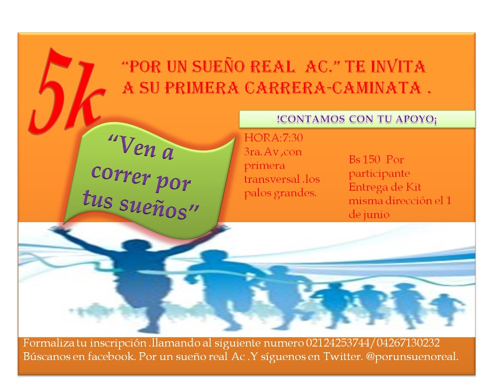 “Por un sueño real” te invita a la Carrera – Caminata 5k en Chacao