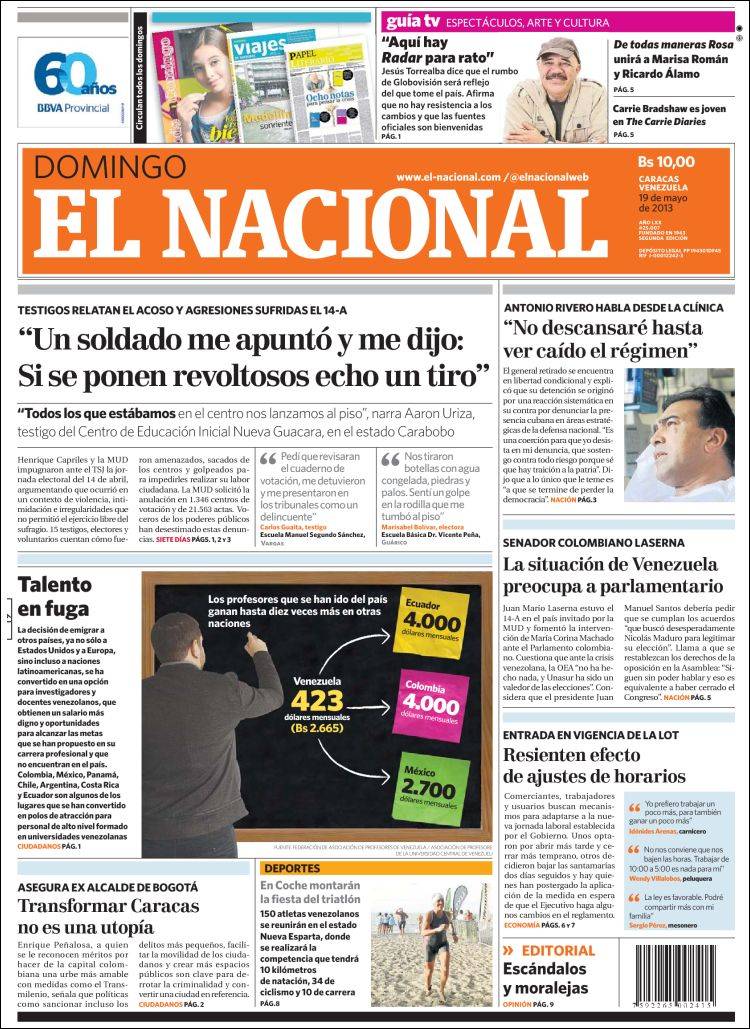 Portadas del domingo 19 de mayo de 2013