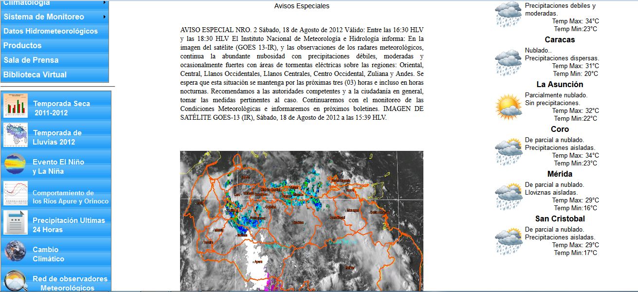 Inameh estima lluvias aisladas en varias zonas del país