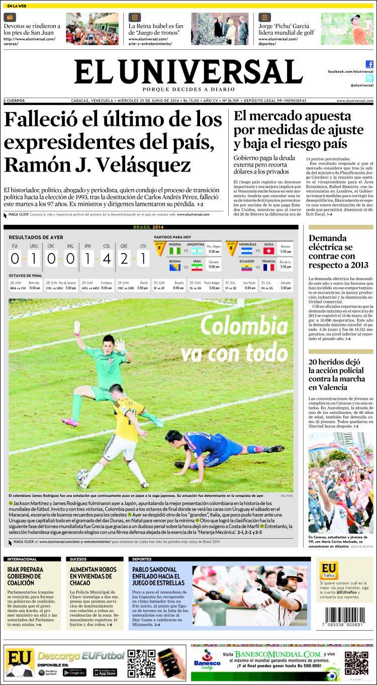 Portadas del miércoles 25 de junio de 2014