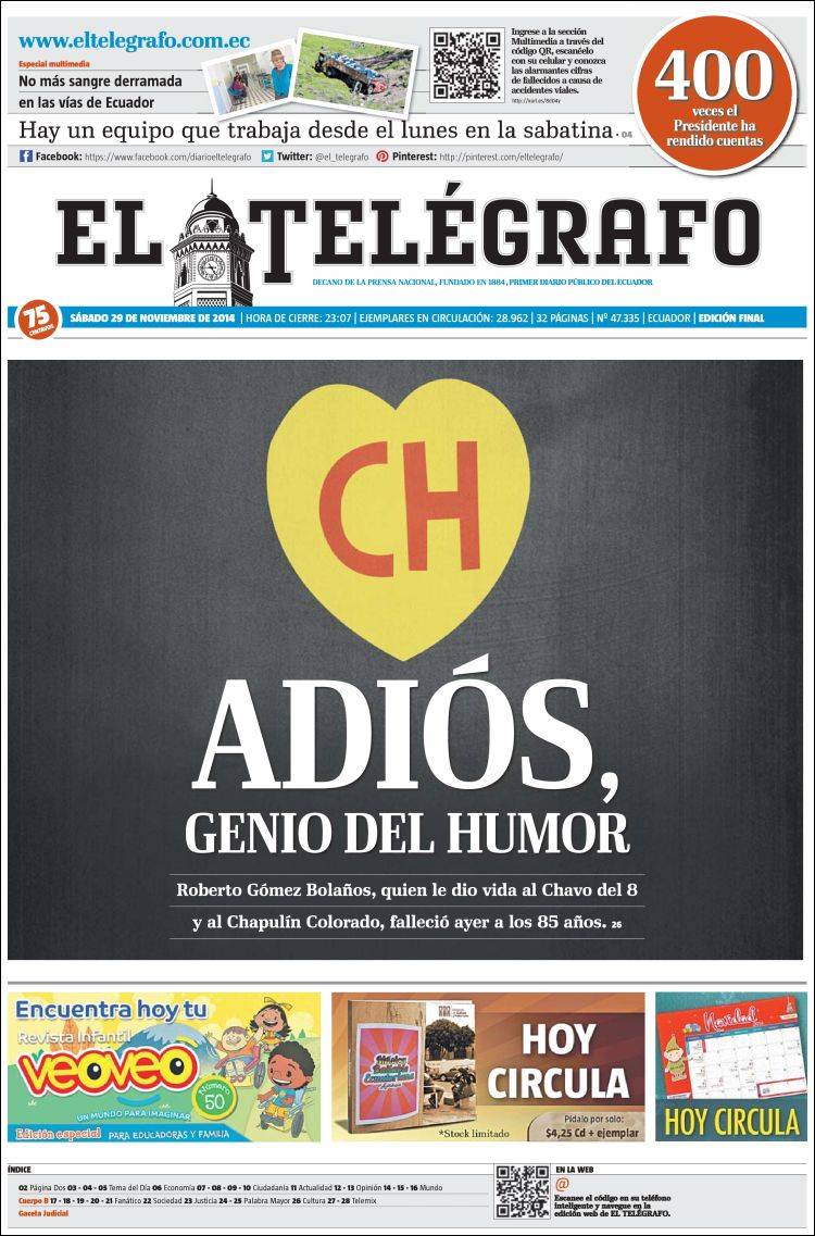Así reseñó la prensa latinoamericana la muerte de “Chespirito” (Portadas)
