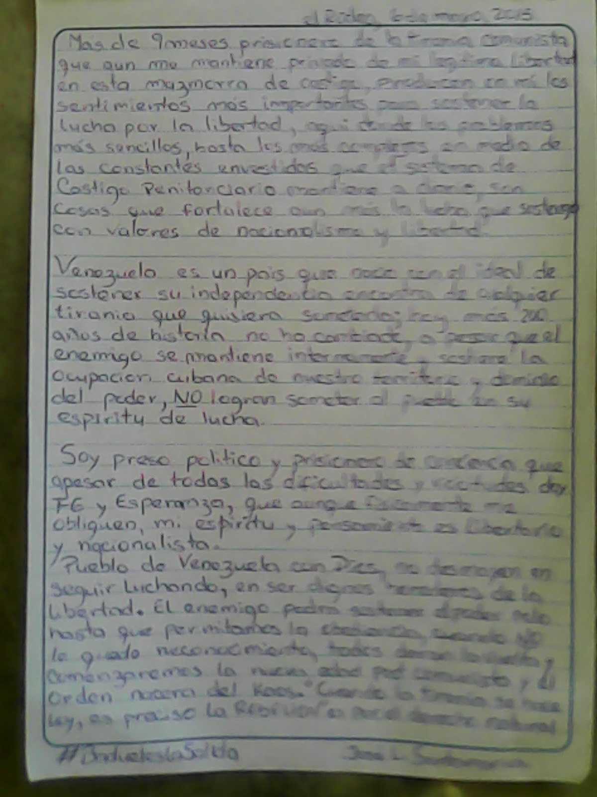 Carta de José Luis Santamaria desde el Rodeo ll