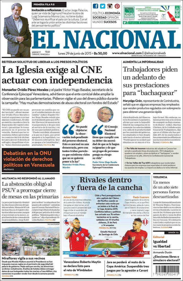 Portadas del lunes 29 de junio de 2015