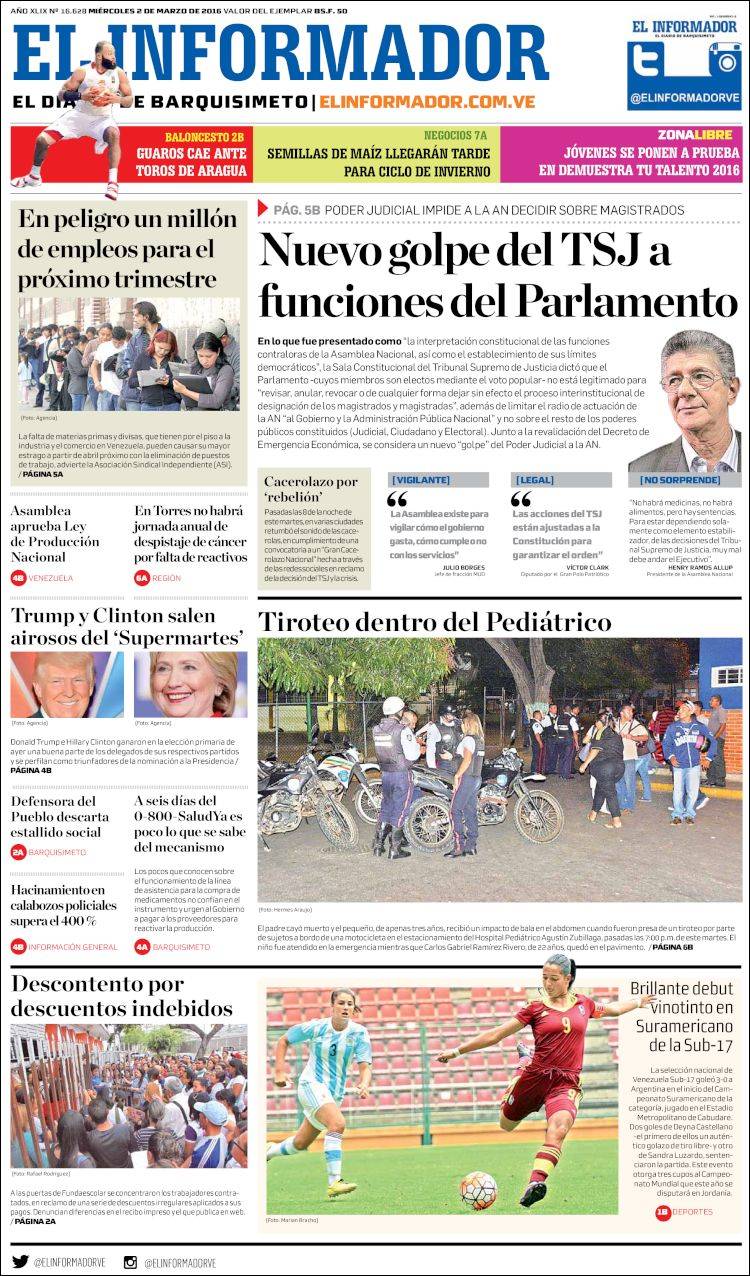 Portadas de este miércoles 2 de marzo de 2016