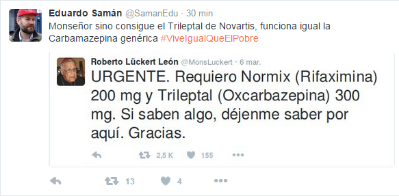 Lo que recomendó Eduardo Samán al monseñor Lückert ante escasez de medicinas