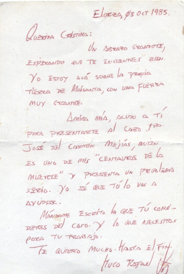 Carta inédita de Hugo Chávez a su primera vidente Cristina Marksman, cedida en exclusiva a EL MUNDO.