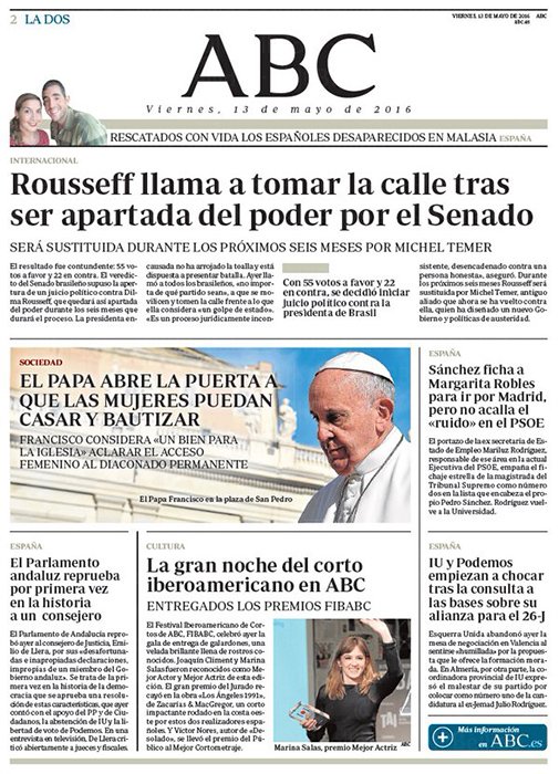 Portadas de la prensa internacional de este viernes 13 de mayo de 2016