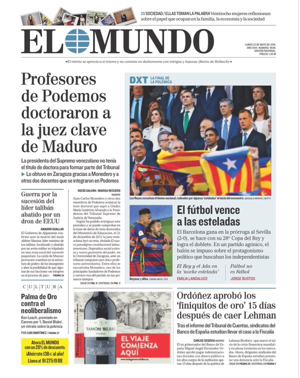 Portadas de la prensa internacional de este lunes 23 de mayo de 2016