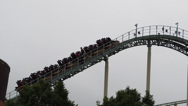 This is the moment passengers were evacuated from a Thorpe Park rollercoaster carriage yesterday (Sun) after it ground to a halt mid-ride. People were escorted from Colossus after staff spotted one rider putting their leg outside of the cart on CCTV at around 11am. The clip shows some guests being escorted down the stairs at the side of the track while others remain seated. Henry Moody, 14, who was visiting the park, in Chertsey, Surrey, with his family said the passengers were near the top of the 100ft ride