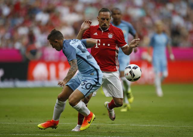 Football Soccer - Bayern Munich v Manchester City - Pre Season Friendly - Allianz Arena, Munich, Germany - 20/7/16 Manchester City's Pablo Maffeo Becerra in action with Bayern Munich's Franck Ribery Action Images via Reuters / Michaela Rehle Livepic