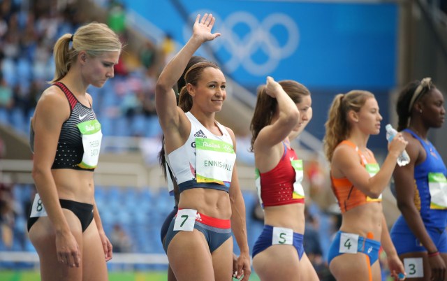 2016 Rio Olympics - Athletics - Women's Heptathlon 100m Hurdles - Olympic Stadium - Rio de Janeiro, Brazil - 12/08/2016. Jessica Ennis-Hill (GBR) of Britain waves REUTERS/Gonzalo Fuentes FOR EDITORIAL USE ONLY. NOT FOR SALE FOR MARKETING OR ADVERTISING CAMPAIGNS.