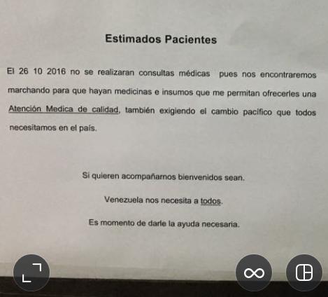 Cartel del un médico antes de La Toma de Venezuela