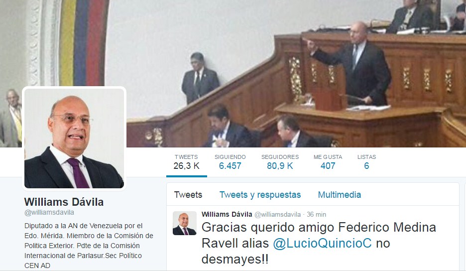 Hackean cuenta en Twitter del diputado Williams Dávila