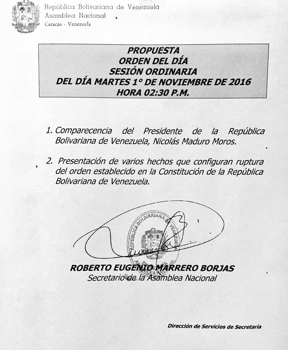 Orden del día de la AN #1Nov: Comparecencia de Maduro y exposición de ruptura del orden Constitucional