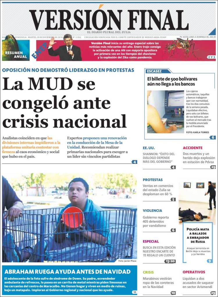 Portadas de este martes 20 de diciembre de 2016