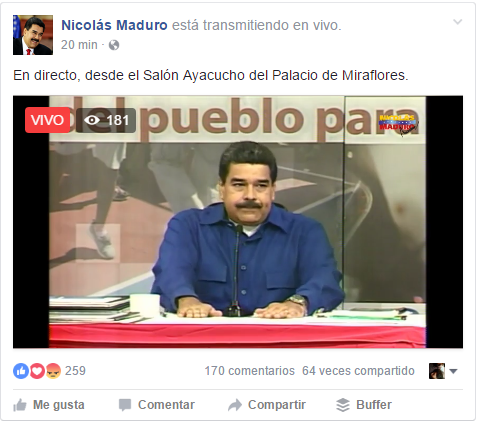 Las miles de personas viendo a Nicolás en Facebook Live y Periscope… son menos de 200 (IMAGEN)