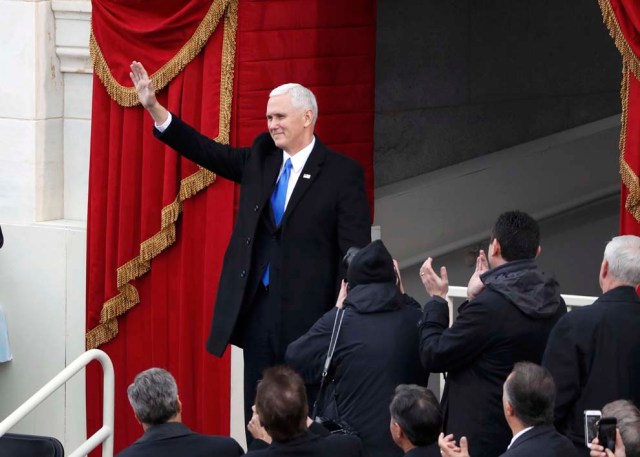 Vice President-elect Mike Pence arrives for the inauguration ceremonies swearing in Donald Trump as the 45th president of the United States on the West front of the U.S. Capitol in Washington, U.S., January 20, 2017. REUTERS/Lucy Nicholson