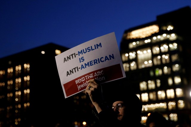 Demonstrators gather at Washington Square Park to protest against U.S. President Donald Trump in New York, U.S., January 25, 2017. REUTERS/Shannon Stapleton