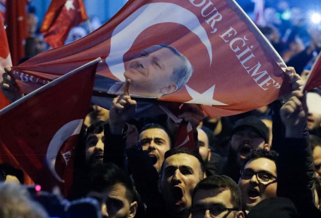 Demonstrators gather outside Turkish consulate in Rotterdam, Netherlands March 11, 2017. REUTERS/Yves Herman