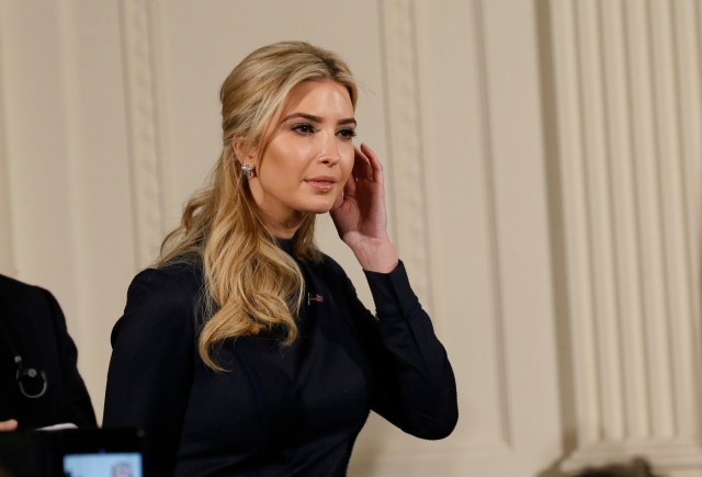 Ivanka Trump watches as German Chancellor Angela Merkel and U.S. President Donald Trump hold a joint news conference in the East Room of the White House in Washington, U.S., March 17, 2017. REUTERS/Jim Bourg