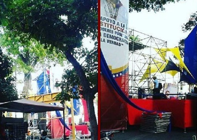 Oficialistas instalaron tarima al lado de la Asamblea Nacional este #4Abr (Foto y Video)