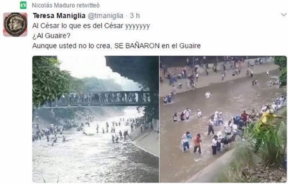 ¡Tremendo presidente!… Nicolás aplaudió que la GNB echara al contaminado Guaire a manifestantes