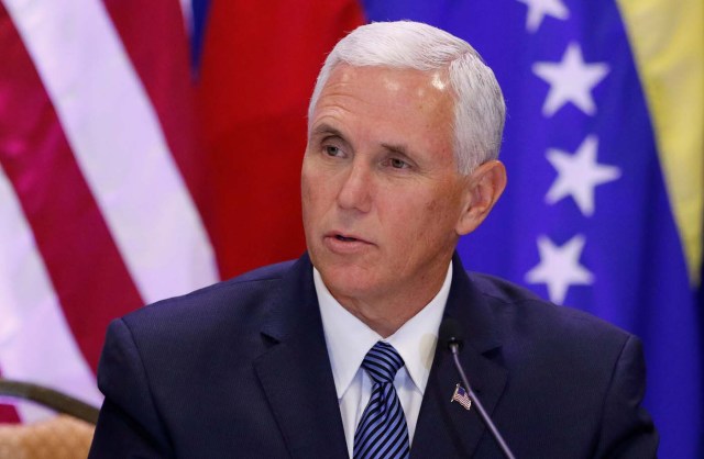 U.S. Vice President Mike Pence speaks as he meets with members of the Venezuelan exile community, recent Venezuelan migrants, other local leaders and officials about the continuing devastation and unrest in Venezuela at Our Lady of Guadalupe Catholic Church in Doral, Florida, August 23, 2017. REUTERS/Joe Skipper