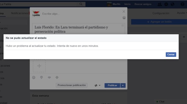 Error al publicar en Facebook