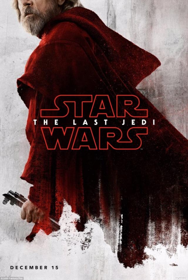 Another look_ Luke seen holding his light saber in yet another poster for The Last Jedi