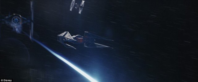 Coming to a theater near you_ A TIE fighter is seen zooming through the air