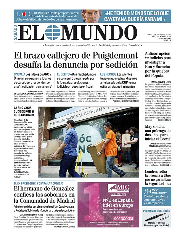 Portadas de la prensa internacional de este sábado 23 de septiembre de 2017